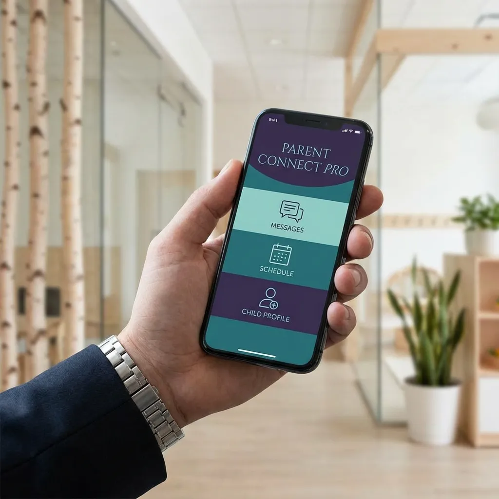 Tablet interface displaying parent engagement features found in leading childcare communication apps