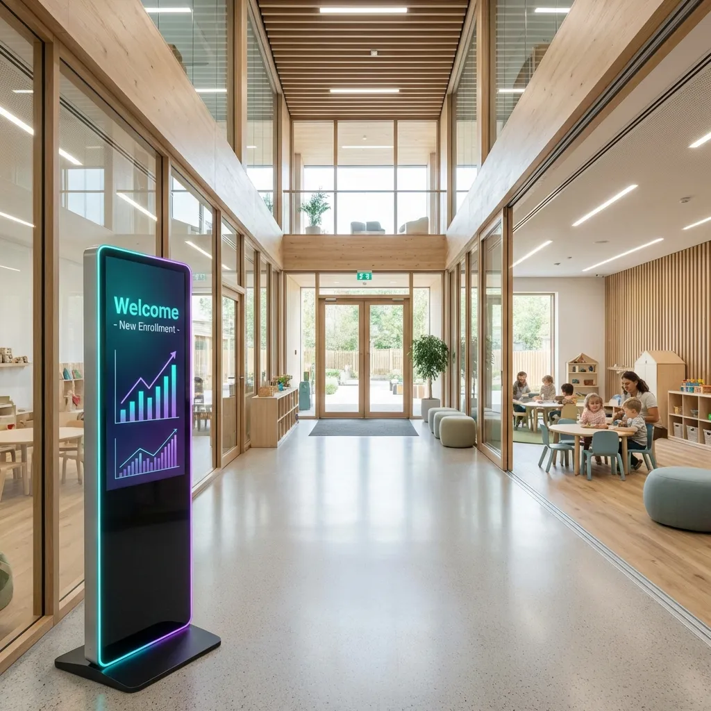 Busy reception area illustrating high capacity achieved through targeted daycare marketing strategies