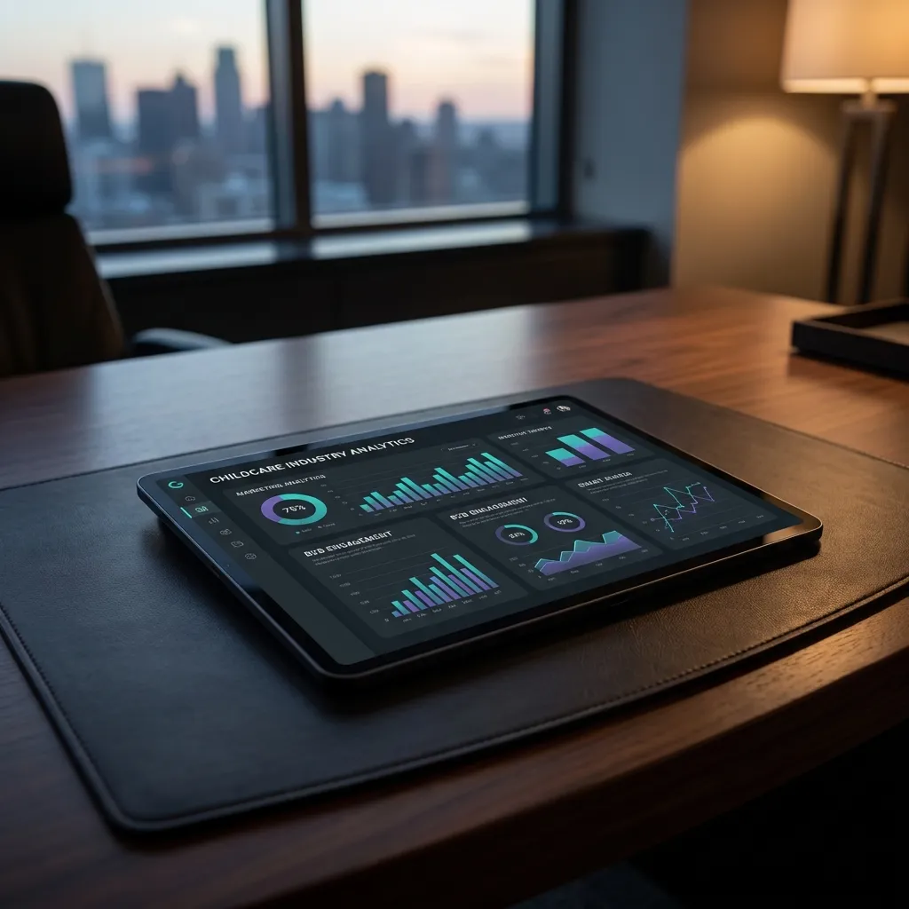 Digital analytics screen showing enrollment growth metrics driven by effective daycare marketing strategies
