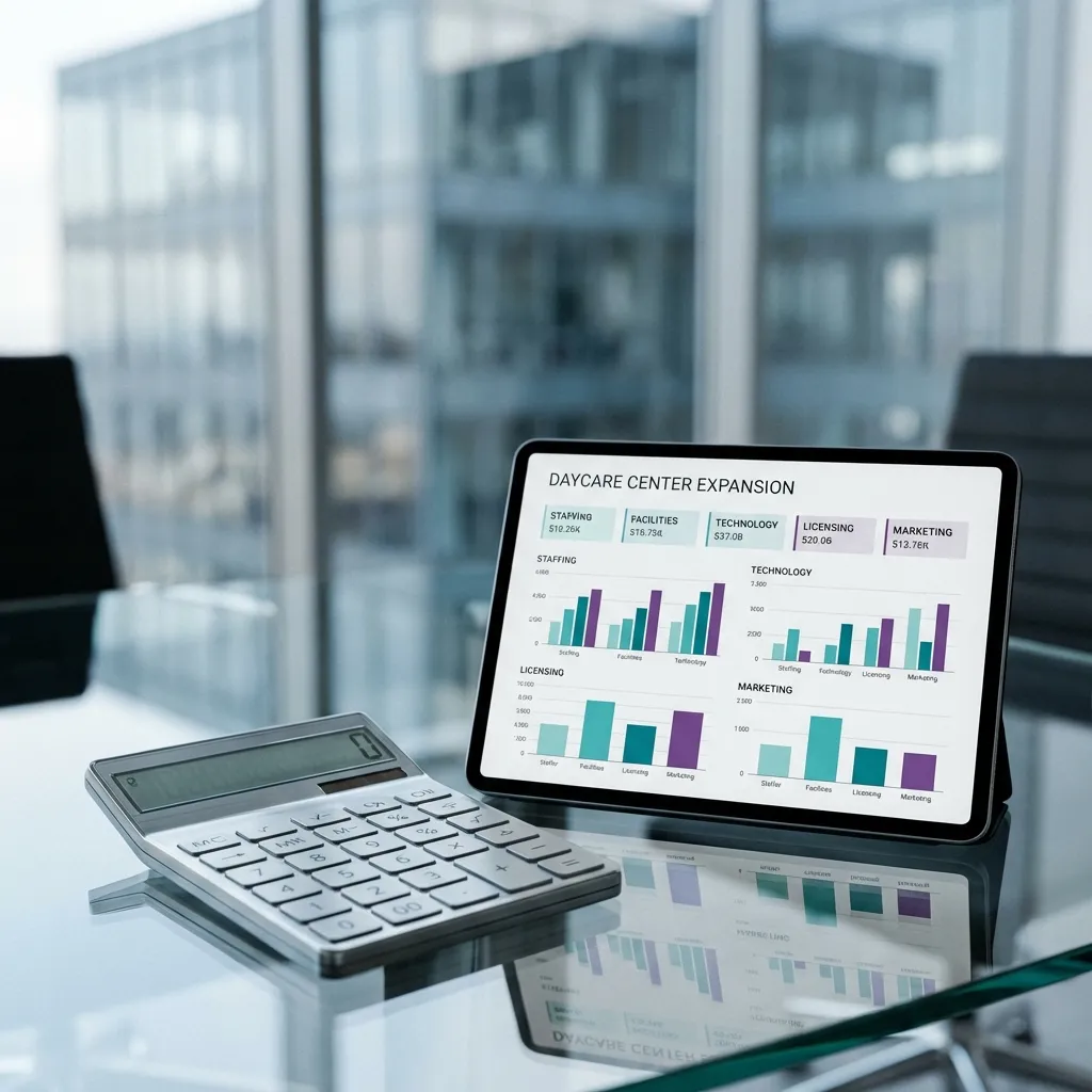 Financial planning dashboard highlighting the typical cost to open a daycare in various markets